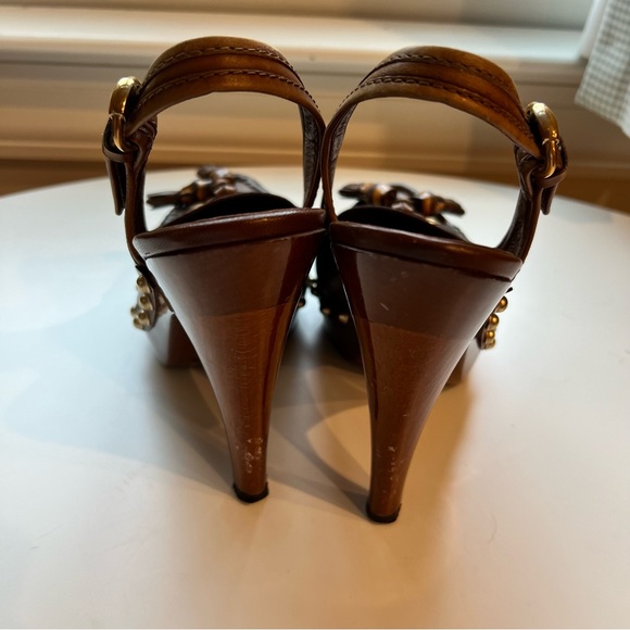 GUCCI Brown Leather Wood Platform Clog Slingback Heel - Picture 4 of 4